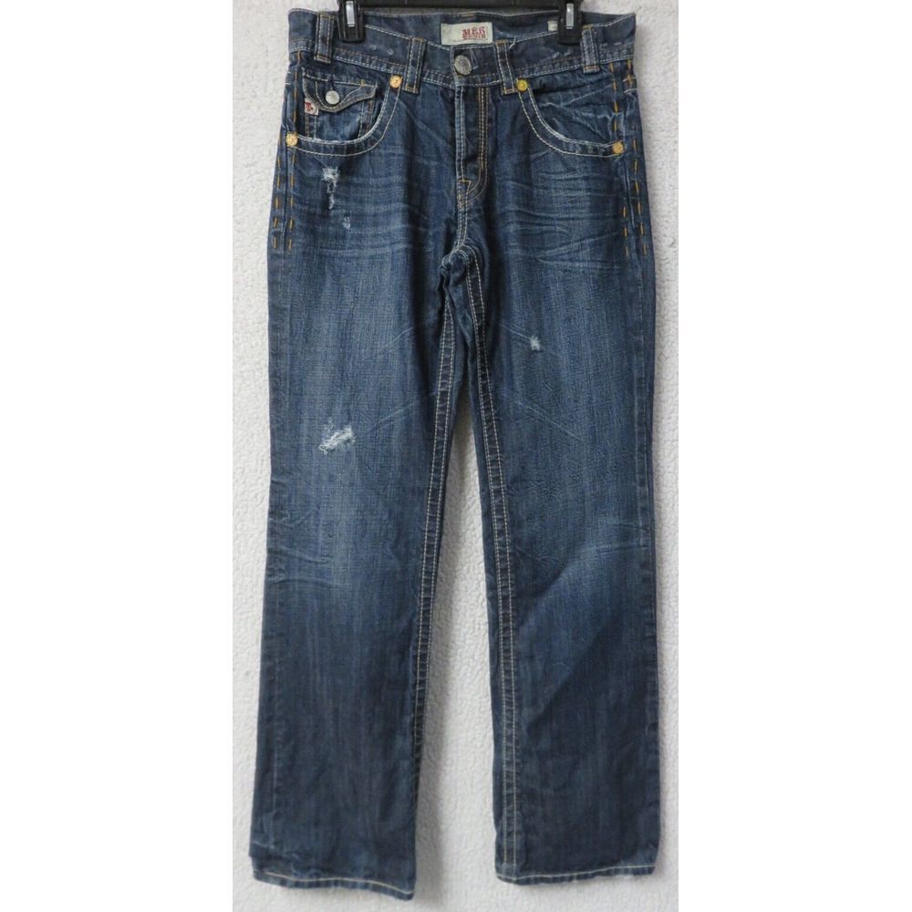 Mens MEK DENIM New York Boot Cut‎ Jeans Size 31x34 Button Fly Pants Blue Cotton